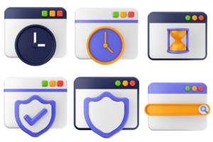 A set of icons that include a clock, a shield, and a clock png