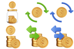A jar with coins and arrows pointing to the left png
