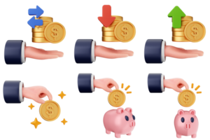 A hand holding a stack of coins and a piggy bank png