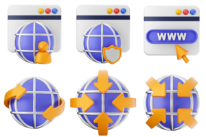 Internet icon set with a globe, arrows, and other symbols png