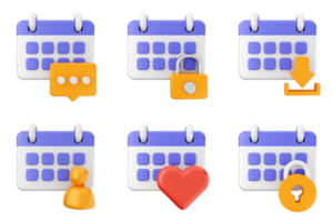 A set of icons for a calendar, including a heart, a lock and a calendar png