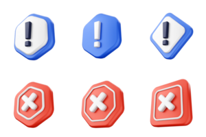 A set of four different colored icons with a red and blue exclamation mark png