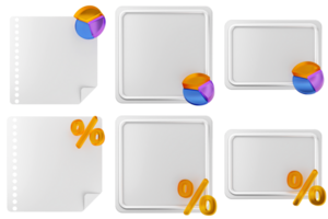 A set of four white paper with a pie chart png