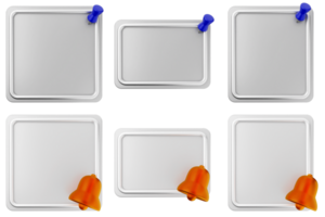 A set of four blank white squares with orange and blue ribbons png
