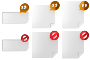 Four blank paper documents with speech bubbles and red speech bubble icons png