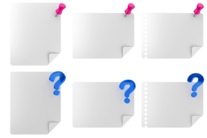 A set of blank paper with question marks on it png
