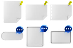 A set of blank paper with pins and speech bubbles png