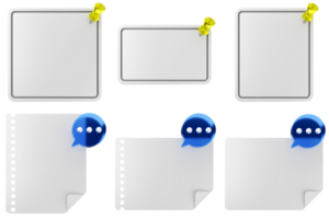 A set of blank paper with a ribbon and a speech bubble png