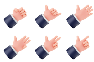 A set of six hands with different gestures png