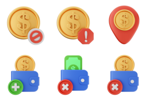 A set of icons that include money, coins, and a wallet png