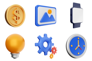A set of icons that include a clock, money, and other items png