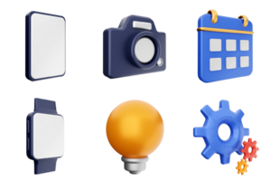A set of icons that include a clock, a calendar, a light bulb, and a gear png
