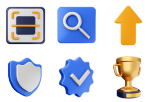 A set of icons that include a shield, an arrow, and a trophy png
