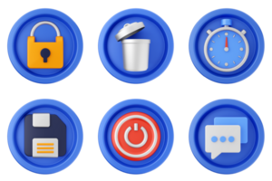 A set of blue buttons with various icons png