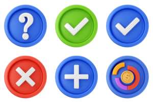 A set of colorful buttons with different symbols png
