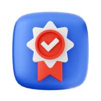 A blue button with a red tick and a red ribbon png