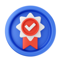 A badge with a red tick and a blue ribbon png