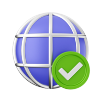 A globe with a tick and a green check png