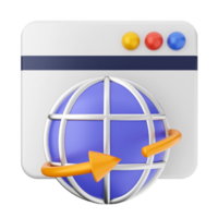 A web browser icon with an arrow pointing to the world png