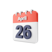 A calendar with the date of april 26th png