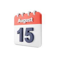 A calendar with the date august 15th png