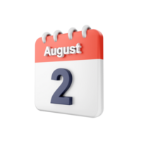 August 2 calendar icon on black background png