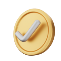 A golden coin with a tick mark on it png