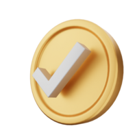 A golden coin with a check mark on it png