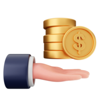 A hand holding a stack of gold coins and a hand with a stack of dollar coins png