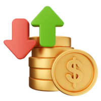 A stack of gold coins with an arrow pointing up and a dollar sign png