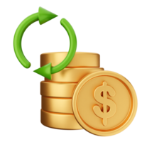 A stack of gold coins with a dollar sign and an arrow pointing to it png