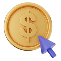 A dollar coin with a blue arrow pointing to it png