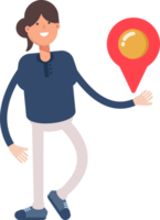 Girl in Blue Shirt Character Holding Map Pin png