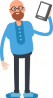 Bald and Beard Man Character Talking on Smartphone png