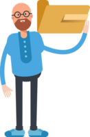 Bald and Beard Man Character Holding Folder png