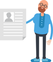 Bald and Beard Man Character Holding Job Application Document png