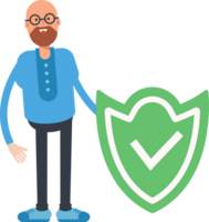 Bald and Beard Man Character and Check Mark Shield png