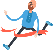 Bald and Beard Man Character Running at Finish Line png