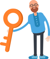 Bald and Beard Man Character Holding Key png
