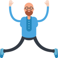 Bald and Beard Man Character Relaxing and Jumping Illustration png