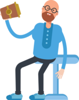 Bald and Beard Man Character Sitting and Drinking Coffee png