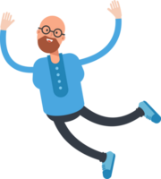 Bald and Beard Man Character Relaxing and Jumping png