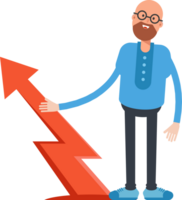 Bald and Beard Man Character and Arrow Chart png