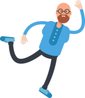 Bald and Beard Man Character Jumping and Flying png
