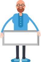 Bald and Beard Man Character and Blank Signage png