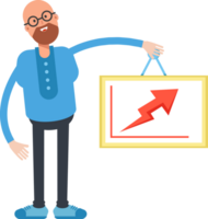 Bald and Beard Man Character Holding Arrow Chart png
