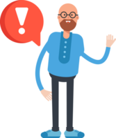 Bald and Beard Man Character and Error Sign png