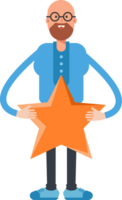 Bald and Beard Man Character Holding Star png