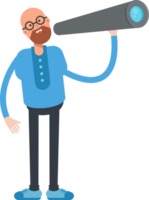 Bald and Beard Man Character Using Binoculars png