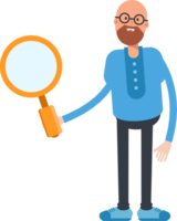 Bald and Beard Man Character Holding Magnifier png